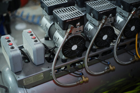 close-up view of an air compressor system