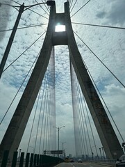 Obraz premium Low Angle View of Cable-Stayed Bridge