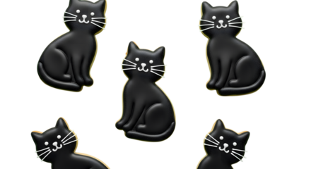 Adorable black cat sugar cookies with white icing whiskers and eyes, perfect for Halloween or any feline lover's celebration