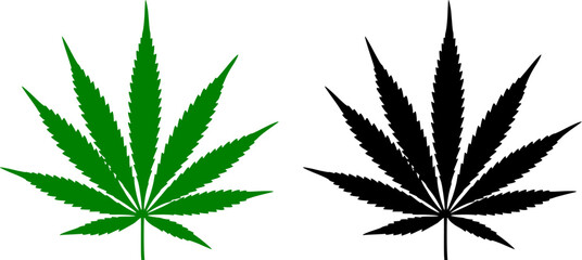 Marijuana leaf silhouette, Marijuana cannabis hemp leaf vector icon isolated on a white background
