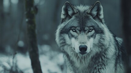 Fototapeta premium Majestic cosmic wolf in outer space with intense gaze, fantasy animal portrait blending wildlife symbolism and mystical universe energy in a stunning surreal celestial artwork