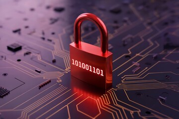 Cyber Security Digital Circuit Board with Padlock