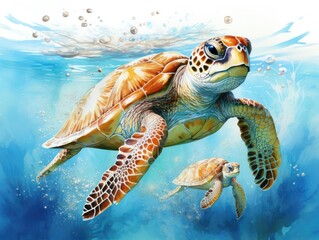 Fototapeta premium turtle swimming in the water