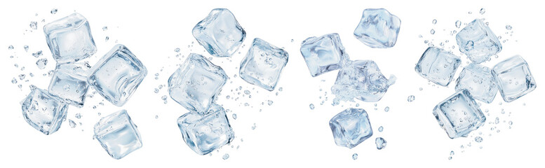 Obraz premium PNG Scattered transparent ice cubes refreshing, element set on transparent background