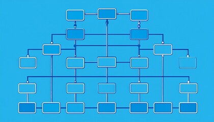 Organizational structure and hierarchy displayed as a flowchart on a blue background
