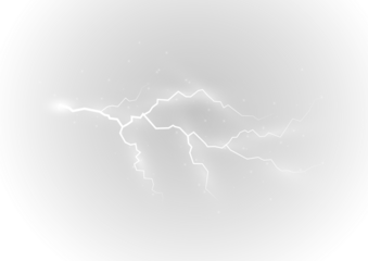 PNG realistic lightning bolt with bright flare and electric spark on dark sky featuring thunderstorm energy flash blue glow powerful nature strike and transparent background for abstract design