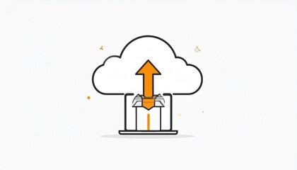 Cloud computing illustration with data uploading to an online storage server. Concept for fast digital file transfer, backup, and network hosting services.
