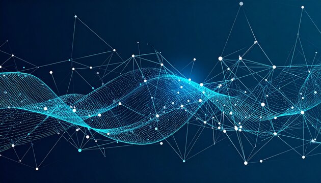 Abstract digital technology background with a futuristic flowing wave of data particles and interconnected lines