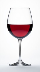 A glass of red wine on a white background, useful for culinary blogs and advertising alcoholic beverages.