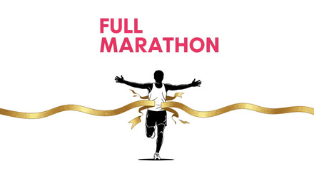 Marathon Runner Triumphant Victory Crossing Golden Finish Line Illustration