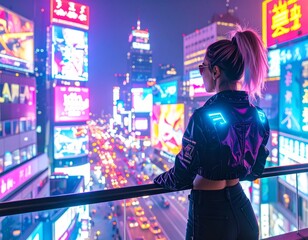 &bdquo;Cyberpunk fashion and futuristic urban lifestyle with neon lights and high-tech clothing.&ldquo;