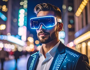 &bdquo;Cyberpunk fashion and futuristic urban lifestyle with neon lights and high-tech clothing.&ldquo;