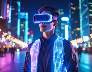 &bdquo;Cyberpunk fashion and futuristic urban lifestyle with neon lights and high-tech clothing.&ldquo;