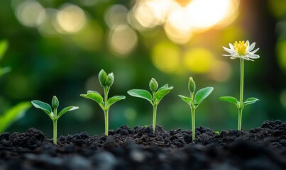 Illustration of plant growth stages, from seed to mature plant, symbolizing development, success, and the natural progression within the life cycle concept, Generative AI