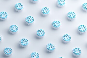 Small light blue globe icons with padlocks,  grid pattern