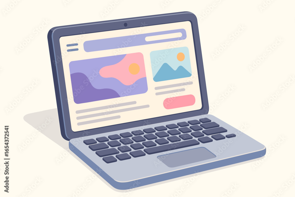 Wall mural laptop with website user interface on screen. web design and development concept. 3d vector cartoon 