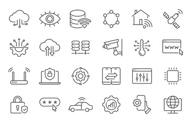 Fototapeta premium Internet of things web icons in line style. Digital technology, data, network, cloud computing, business, collection. Vector illustration.
