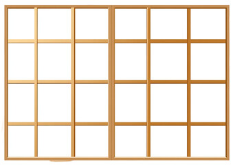 Double sliding wooden window with a grid pattern