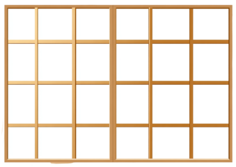 Double sliding wooden window with a grid pattern
