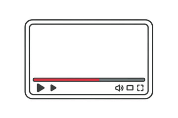 Video player interface template. Web media player frame mockup for online streaming. Unbranded digital screen with play button and progress bar. Vector illustration GUI design.