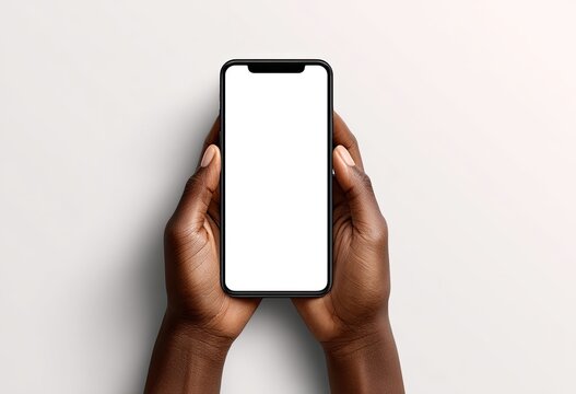 Smartphone held by hands, blank screen - Powered by Adobe