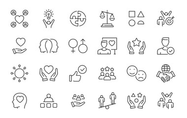 Diversity web icons in line style. Unity, friendship, social, community, collection. Vector illustration.