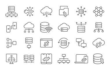 Data Exchange web icons in line style. Traffic, cloud, files, server, technology, collection. Vector illustration.