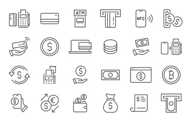 Payment web icons in line style. Money, payment methods, pay online, card, business, wallet, bank, collection. Vector illustration.