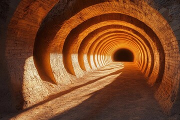 Obraz premium Exploration of light and shadow in a curving tunnel at midday