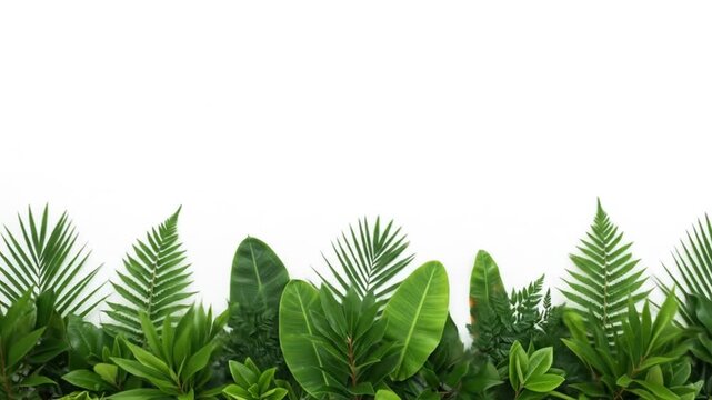 Green Leaves Border on White Background Displaying Tropical Flora Design