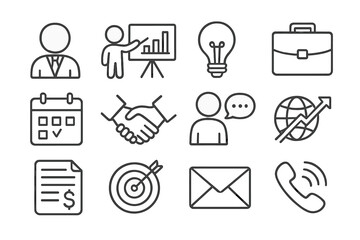 Big set of business line icons. Vector collection of minimalistic pictograms representing professional activities. Management, finance, marketing and communication concepts.