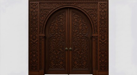 Ornate Wooden Door with Intricate Carvings and Arched Design a Showcase of Traditional Craftsmanship