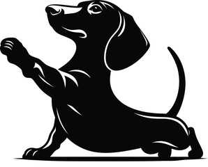 Playful Dachshund Reaching – Black and White Silhouette Vector