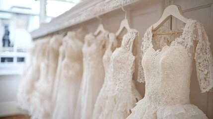 White wedding gowns on hangers