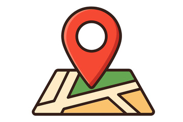 Red location pin on a city map. GPS navigation icon. Concept of destination, address search, and travel route. Geotag marker for position finding. Vector illustration.
