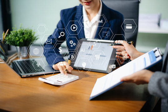 Co working process, team working.Coding software developer work with AR new design dashboard computer icons.team business concept