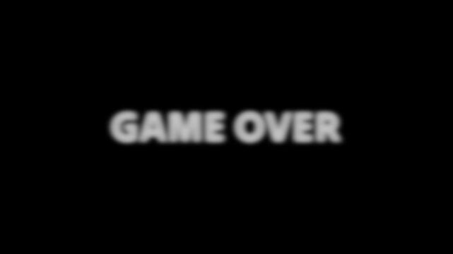 GAME OVER animation with glitch effect.  Footage with "Game Over" text appearing with glitch and noise.