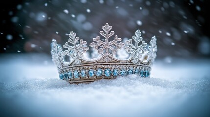 Winter crown in snow, snowflakes