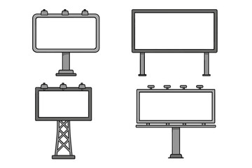 Urban billboard advertising vector set, collection of cartoon billboard designs and styles for city marketing, commercial outdoor signage, editable template, transparent PNG, blank space illustration