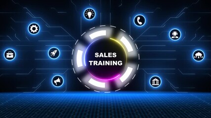 Futuristic animation depicting sales training and business development strategies