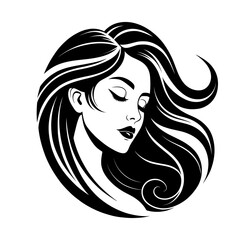 Woman icon. Black woman icon with long hair isolated on white background. Vector illustration.