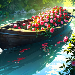 Fototapeta premium red boat on the lake