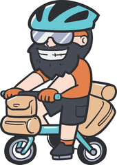 Man Ride Bike with Bag Cartoon Vector