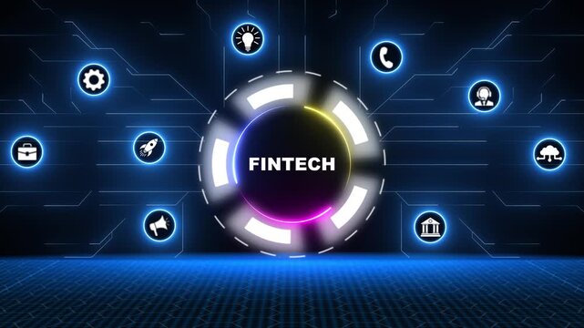 Animated fintech icons representing financial technology and digital transformation