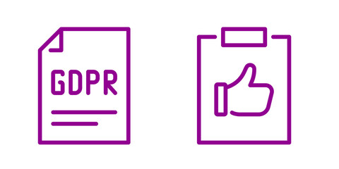 GDPR Compliance:  Positive Feedback Icon and Document Illustration, Purple Line Art Style.