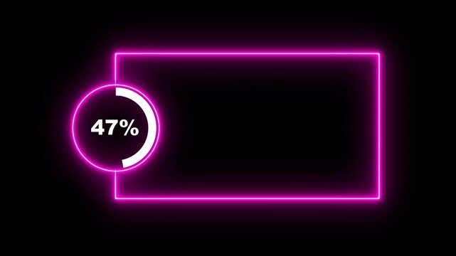 Numerical counting from 0 to 47. Circular progress bar with bright neon light , countdown animation timer circle countdown with rectangle icon, live, stream, exercise, workout transparent background.