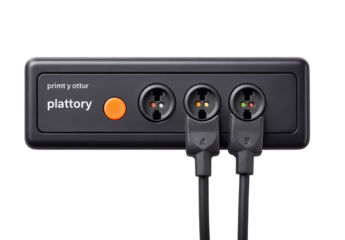 Dark gray wall-mounted power strip with orange button