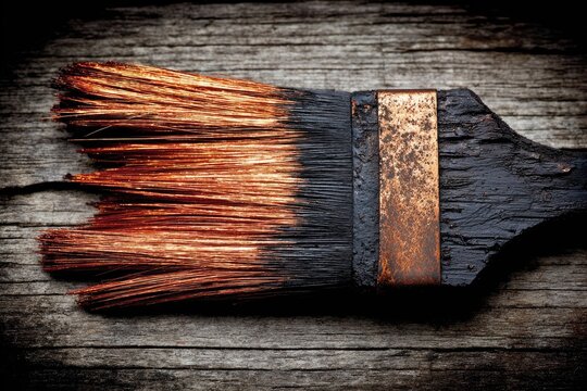 Worn paintbrush on weathered wood - Powered by Adobe