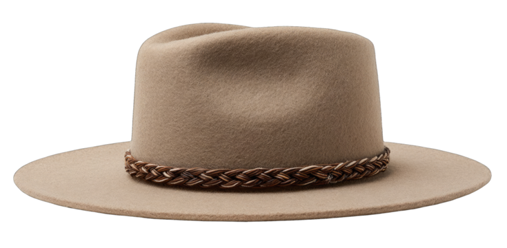 Beige cowboy hat with brown braided leather band