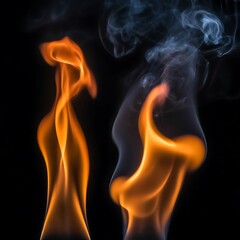 Obraz premium Stunning dance of fire and smoke intertwining beautifully against a dark backdrop creating a captivating visual for graphic design or artistic projects